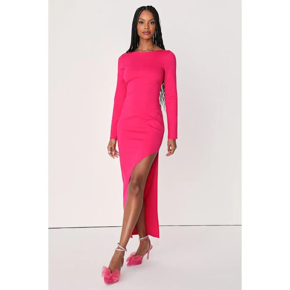 Lulus Dreaming About You Hot Pink Long Sleeve Maxi Dress - Size S